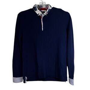 Maceoo Engineered Polo – XL – Navy Long Sleeve Luxury Shirt • Contrast Collar
